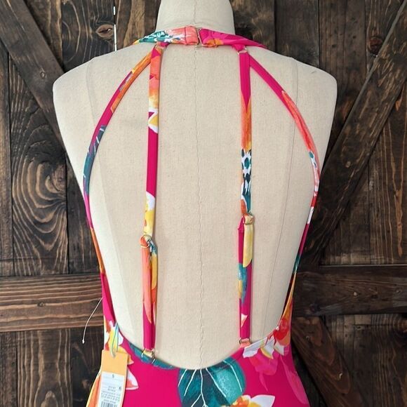 Kona Sol Women's Plus Size Strappy Back One Piece Swimsuit (Pink Floral) - Picture 8 of 15